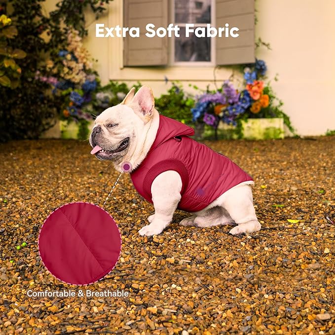Fleece Lining Dog Hoodie with Harness Built in,Extra Warm Medium Dog Jacket in Winter Doggie Coats with Hooded,Red XL