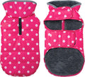 Dog Winter Coat, Waterproof Dog Jacket with Leash Hole, Reflective Adjustable Pet Snow Vest, Warm Fleece Sweater for Small Medium Large Dogs - Pink Polka Dot, S