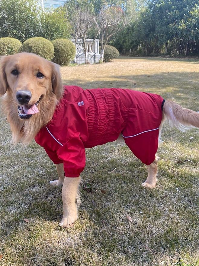 Dogs Waterproof Jacket, Lightweight Waterproof Jacket Reflective Safety Dog Raincoat Windproof Snow-Proof Dog Vest for Small Medium Large Dogs Red XXL