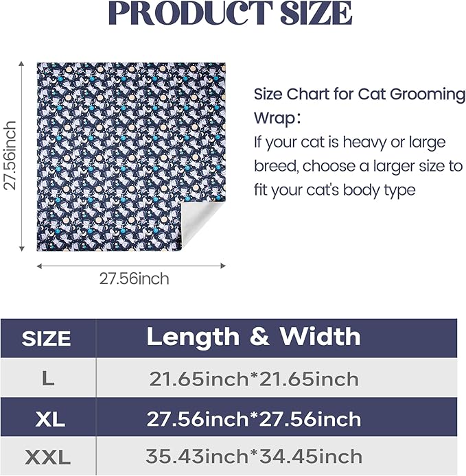 27.6'' Cat Wrap for Cutting Nails, Cat Restraint for Nail Clipping, Cat Swaddle Wrap, Cat Burrito Wrap Can Be Applied to Cat Nail Trimming, X-Large, Within 15lbs