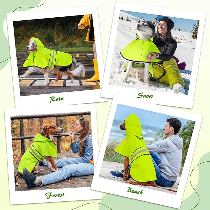 Weesiber Dog Raincoat, Waterproof Dog Rain Jacket with Leash Hole, Reflective Puppy Rainwear Hooded Pet Poncho Slicker for Walking (XL, Green)
