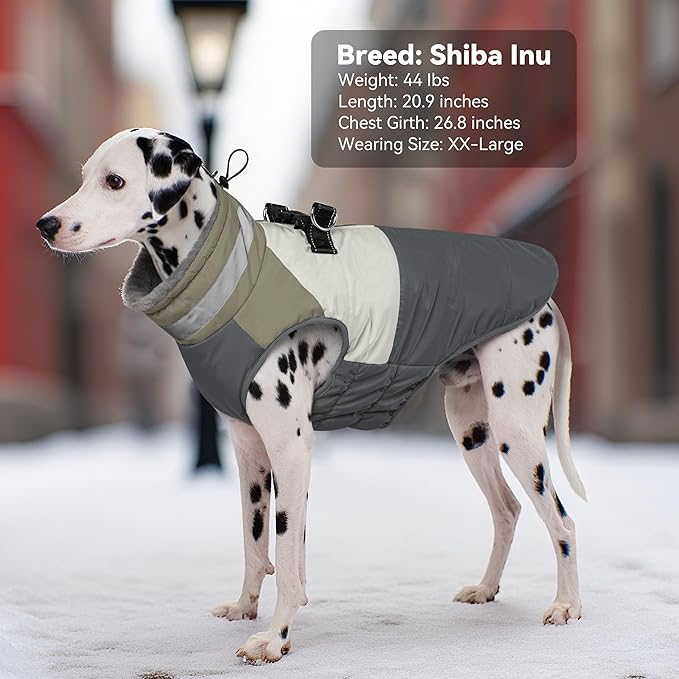Dog Coats for Large Dogs, Reflective Dog Winter Coat Waterproof Windproof Clothes, Warm Cold Weather Dogs Jacket with Harness Built in Turtleneck Snowsuit, Grey XXX-Large
