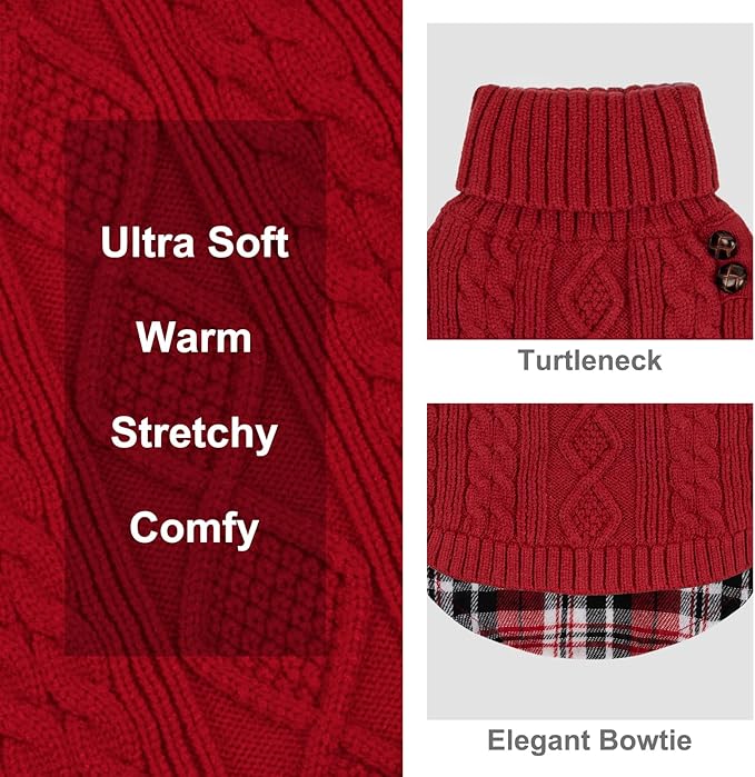 KYEESE Dog Sweater Soft Pullover Dog Sweaters for Medium Dogs Girl Warm Turtleneck for Fall Winter Cold Weather Medium Dogs Sweater with Gingham Patchwork Comfy Pet Coat