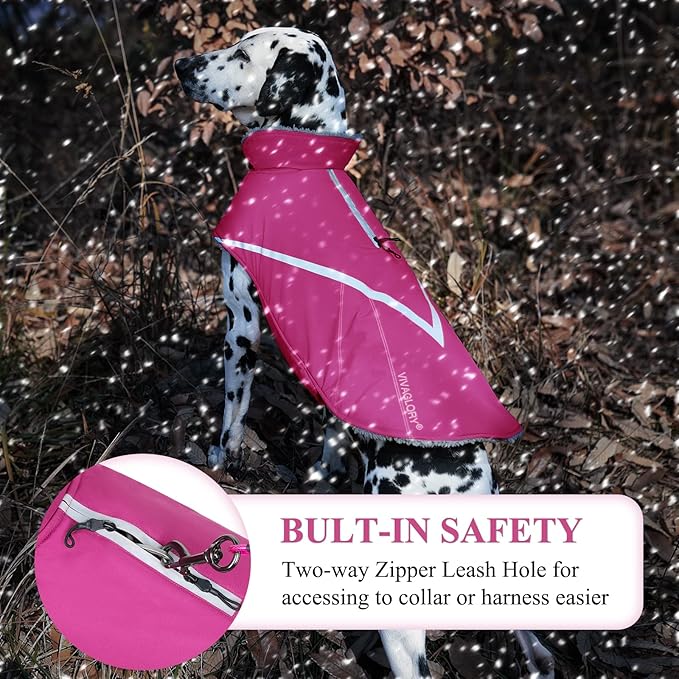VIVAGLORY Snowrap Dog Coat, Jacket with Harness Hole & Velcro Closure, Dog Coat for Winter & Cold Weather, Fluffy Warm Fleece Lined Reflective Water Resistant for Puppy, XXS, Fuchsia