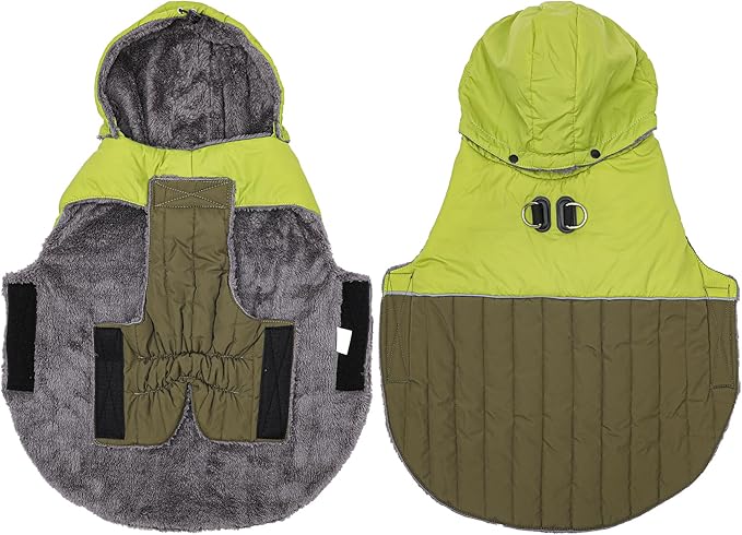 Detachable Hooded Dog Coat with Harness for Small Dogs,Super Warm Fleece Puppy Jacket for Cold Winter Doggie Coats,Green S