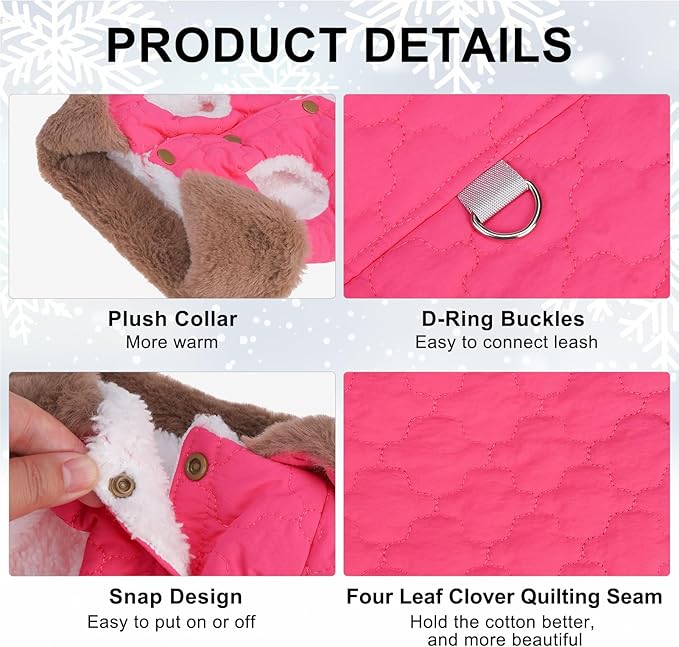 BEAUTYZOO Winter Dog Vest Coat with Harness Built in, Warm Puppy Jacket for Small Medium Dogs, Lightweight Cold Weather Small Dog Coat, Fleece Puffer Vest Windproof Snowproof Pet Clothes, Rose Pink XS