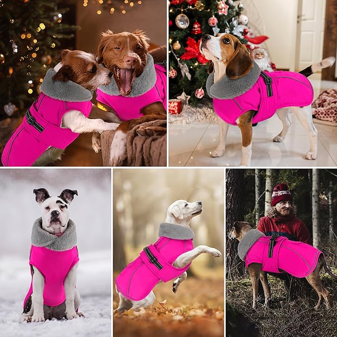Dogcheer Dog Coat with Pocket, Waterproof Dog Jacket with Adjustable Buckle, Reflective Puppy Winter Coat Warm Turtleneck Fleece SnowJacket for Small Medium Large Dogs - Pink 3XL