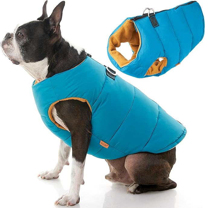Gooby Padded Vest Dog Jacket - Solid Turquoise, X-Small - Warm Zip Up Vest Fleece Jacket with Dual D Ring Leash Water Resistant for Small to Medium Dogs