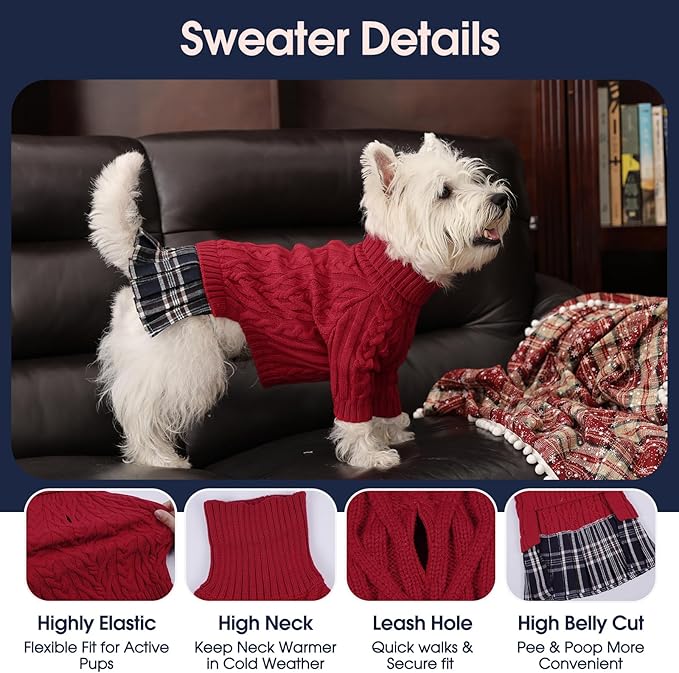 IECOii Girl Dog Sweater Dress, Great Dane Sweaters for Girl Dogs, Red,5XL, Extra Large Dog Sweater for Female Dogs Pet Winter Dress for Giant Breeds - Xmas Turtleneck Knitwear for Cold Weather