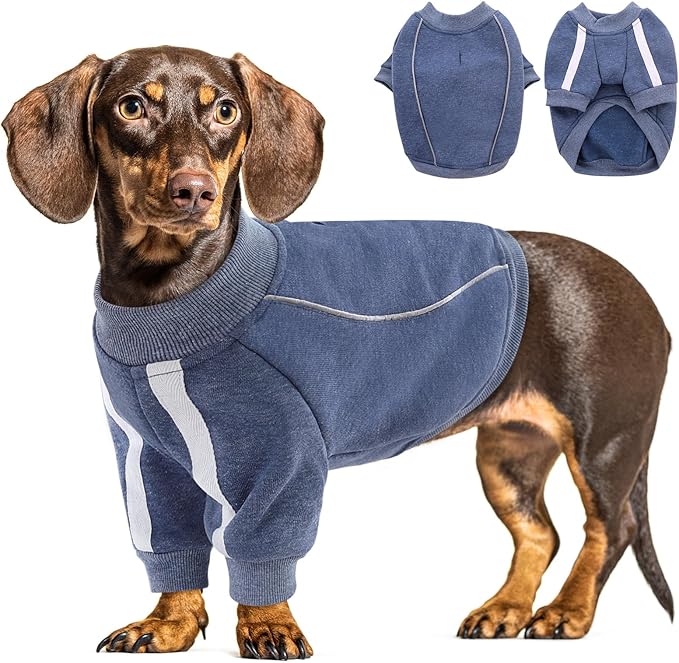 Queenmore Fleece Dog Sweater for Male Dogs, Soft Pullover Dog Sweatshirt with Leash Hole/Reflective Stripes – Cozy Winter Fleece Jacket for Small Medium Large Boy Puppy, Blue XXL