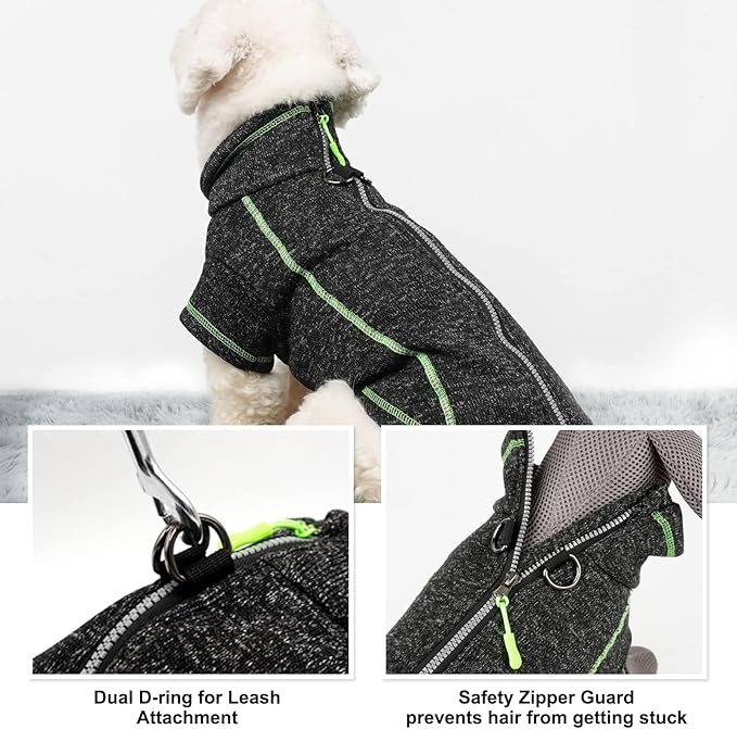 cyeollo Dog Coat Fleece Dog Jacket Reflective Sweater Zipper Pet Clothes with D Ring Dogs Winter Coat for Medium Dogs