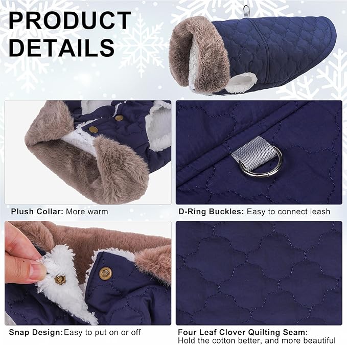 BEAUTYZOO Winter Dog Coat with Harness Built in, Warm Dog Puffer Jacket Vest Padded Fleece Cold Weather Coats Windproof Waterproof Snow Jackets Clothes for Small Medium Puppy, Blue M