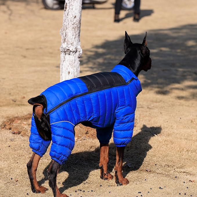 Lovelonglong Warm Jacket - 4 Legs Covered Waterproof Windproof Reflective Vest, Zippered Adjustable Outdoor Snow Jacket for Small Medium Large Dogs, Blue XXXXL