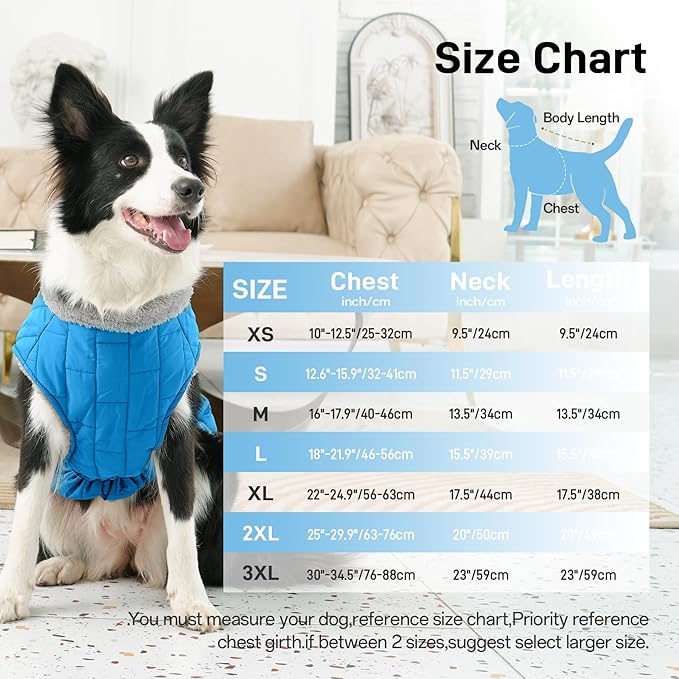 Warm Fleece Dog Coats with Durable Harness Buitl in D-Ring,Waterproof Puppy Jacket for Small Dogs,Dog Vest for Cold Winter,Light Blue XS