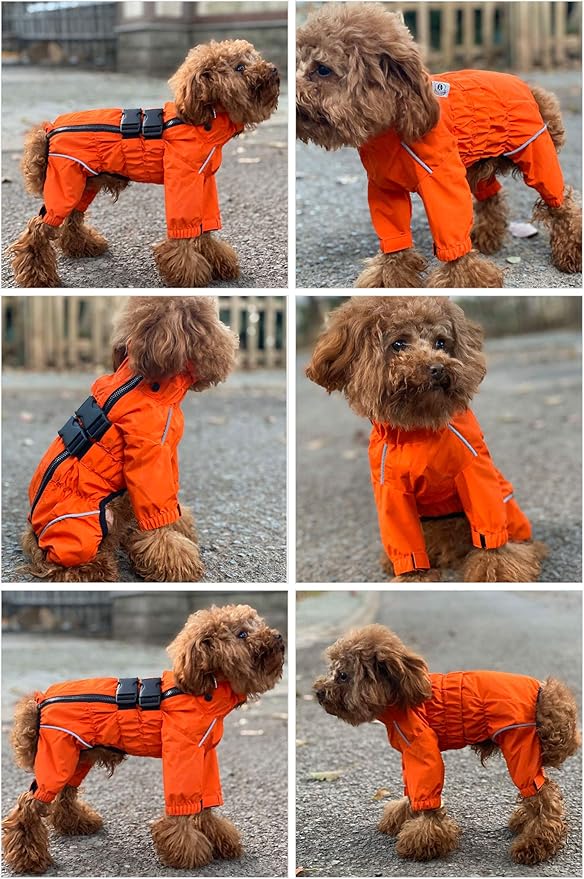 Dogs Waterproof Jacket, Lightweight Waterproof Jacket Reflective Safety Dog Raincoat Windproof Snow-Proof Dog Vest for Small Medium Large Dogs Orange S
