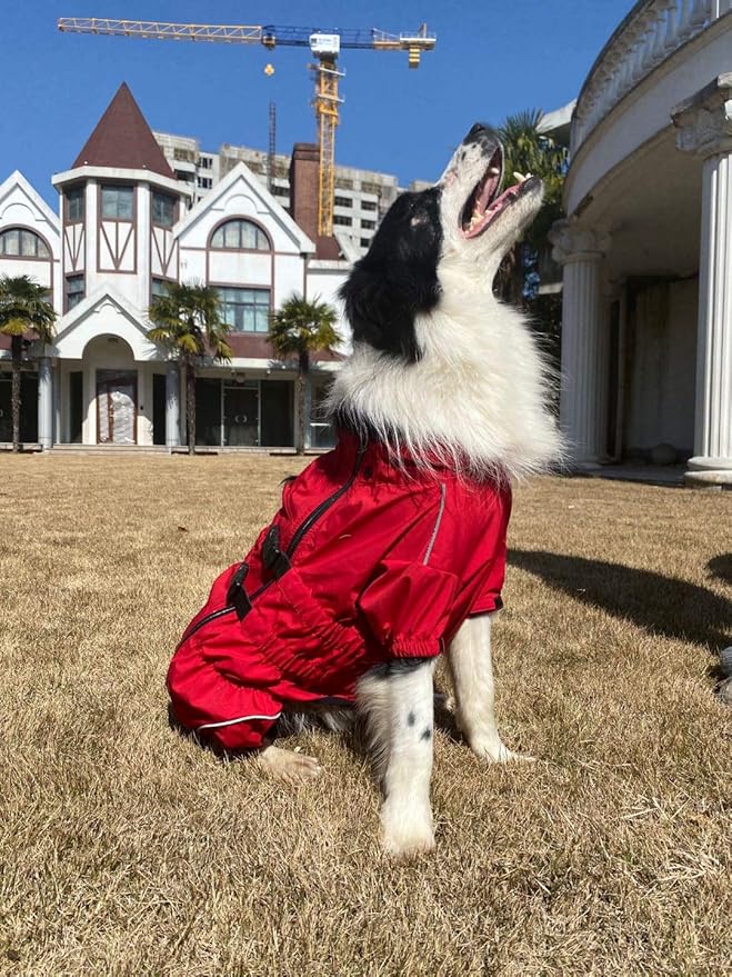 Dogs Waterproof Jacket, Lightweight Waterproof Jacket Reflective Safety Dog Raincoat Windproof Snow-Proof Dog Vest for Small Medium Large Dogs Red XXL