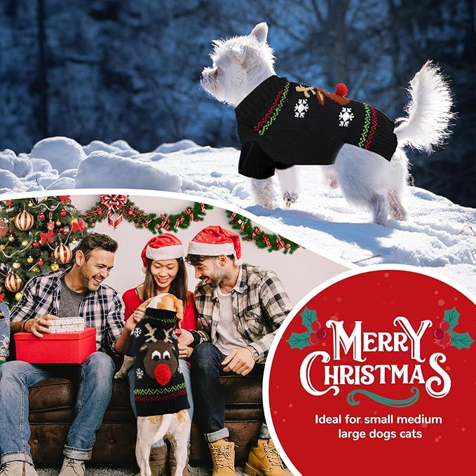 PETCARE Dog Christmas Sweater Black Ugly Funny Cute Cartoon Reindeer Cat Sweaters Jumper Holiday Dog Clothes Puppy Sweaters for Small Medium Large Dogs Fall Winter Outfits Xmas Dogs Costume,X-Large