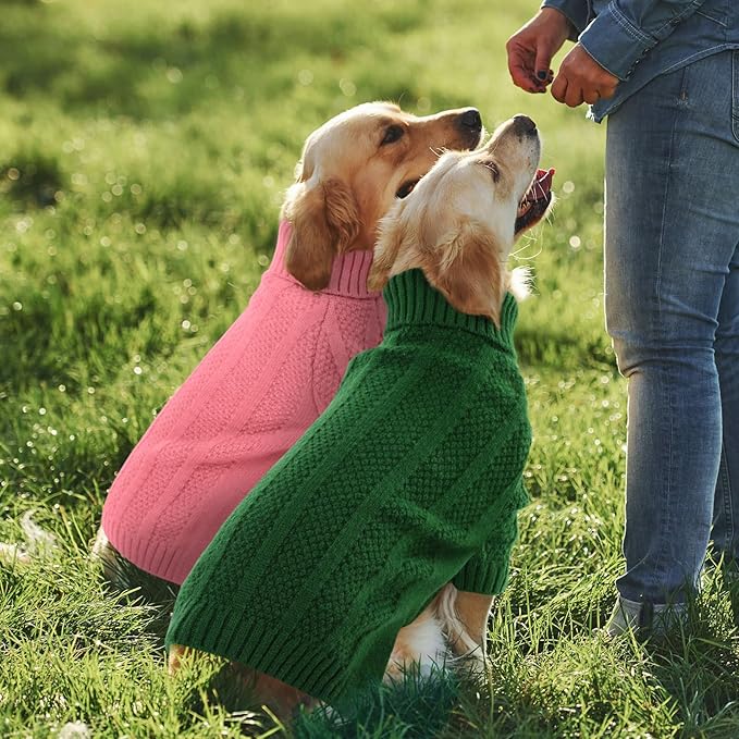 Queenmore XXL Dog Sweater,Large Dog Sweaters for Dogs Girls Boys,Xmas Turtleneck Pullover Pet Sweaters for Large Dogs,Cold Weather Doggie Sweatshirt Knitwear for Golden Retriever,Labrador(Pink,XXL)