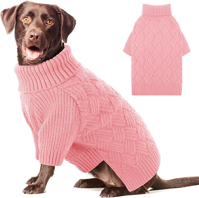AOFITEE XL Dog Sweater, Dog Sweater Large Size Dogs, Large Dogs Sweaters for Female Male, Turtleneck Thick Warm Knitted Winter Fall Pet Sweatshirt Pullover, Solid Pet Christmas Sweaters (Pink, XL)