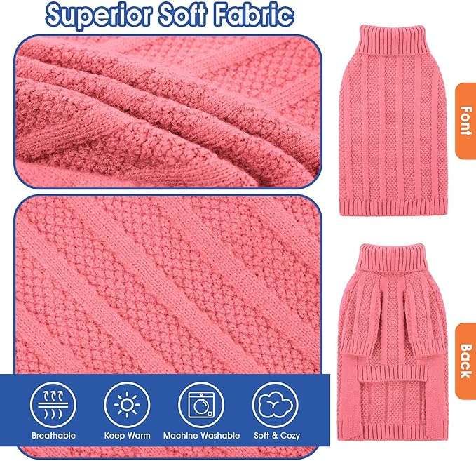 Queenmore XXL Dog Sweater,Large Dog Sweaters for Dogs Girls Boys,Xmas Turtleneck Pullover Pet Sweaters for Large Dogs,Cold Weather Doggie Sweatshirt Knitwear for Golden Retriever,Labrador(Pink,XXL)