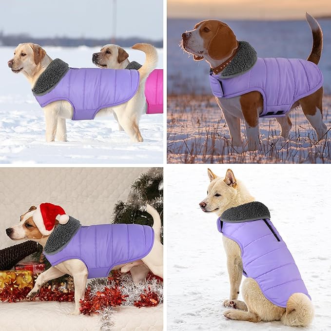 Dog Winter Coat, Waterproof Dog Jacket with Leash Hole, Reflective Adjustable Pet Snow Vest, Warm Fleece Sweater for Small Medium Large Dogs - Light Purple, 2XL