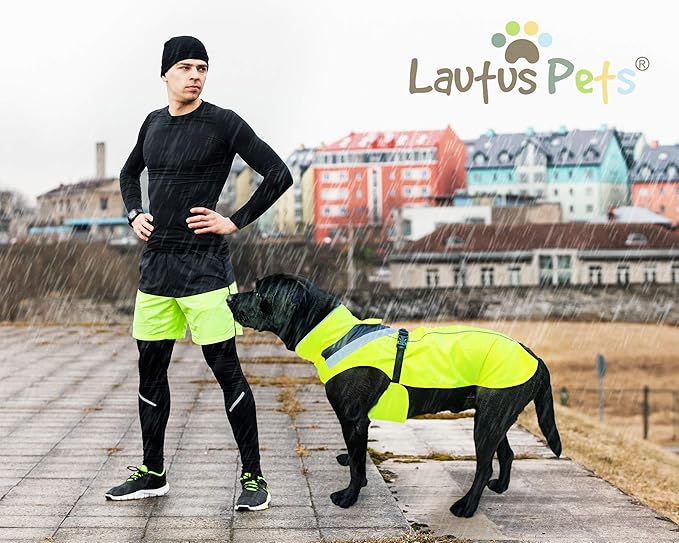 Dog Rain Coat - Waterproof, Reflective, Bright Yellow with Harness Hole (2XL, Yellow)