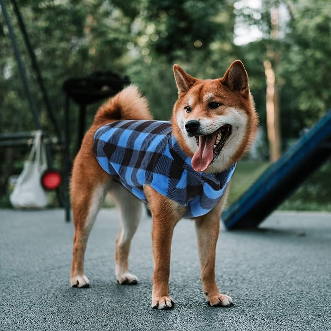 ASENKU Dog Plaid Shirt, Dog Sweater Plaid Reversible Doggie Vest Pets Clothes Pet Apparel for Small Medium Large Dogs, Blue, S