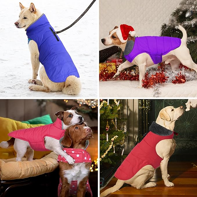 Dog Winter Coat, Waterproof Dog Jacket with Leash Hole, Reflective Adjustable Pet Snow Vest, Warm Fleece Sweater for Small Medium Large Dogs - Pink Polka Dot, 2XL