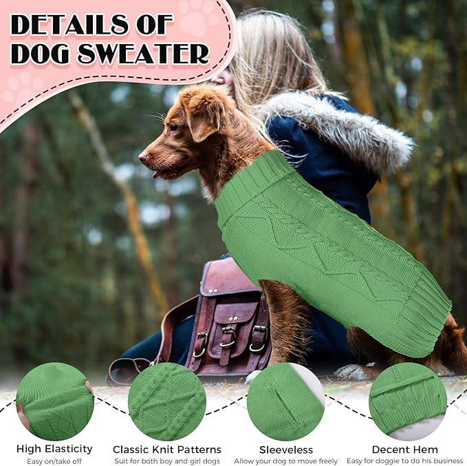 Dog Sweaters for Small Medium Large Dogs Girl, Soft Warm Turtleneck Pup Dogs Shirt, Double Knitting Collar for Outdoor Playing, Warm Dog Clothes (S,Green)