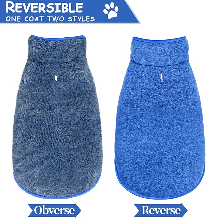 Malier Dog Winter Coat, Reversible Fleece Dog Cold Weather Coats, Windproof Warm Snow Puppy Jacket Vest Pet Clothes for Small Medium Large Dogs (Blue, Medium)
