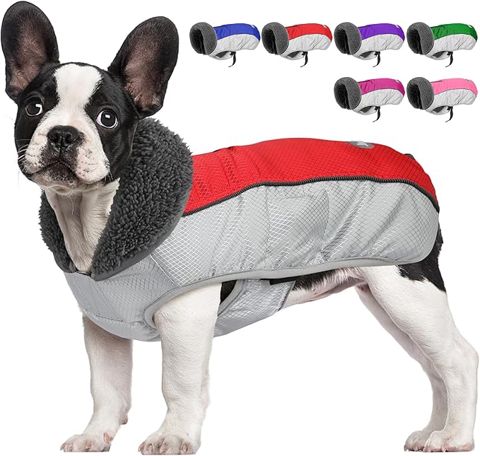 Dog Coat, Waterproof Ripstop Dog Winter Jacket with Leash Hole, Reflective Adjustable Warm Pet Fleece Snow Sweater for Small Medium Large Dogs - Red, XL