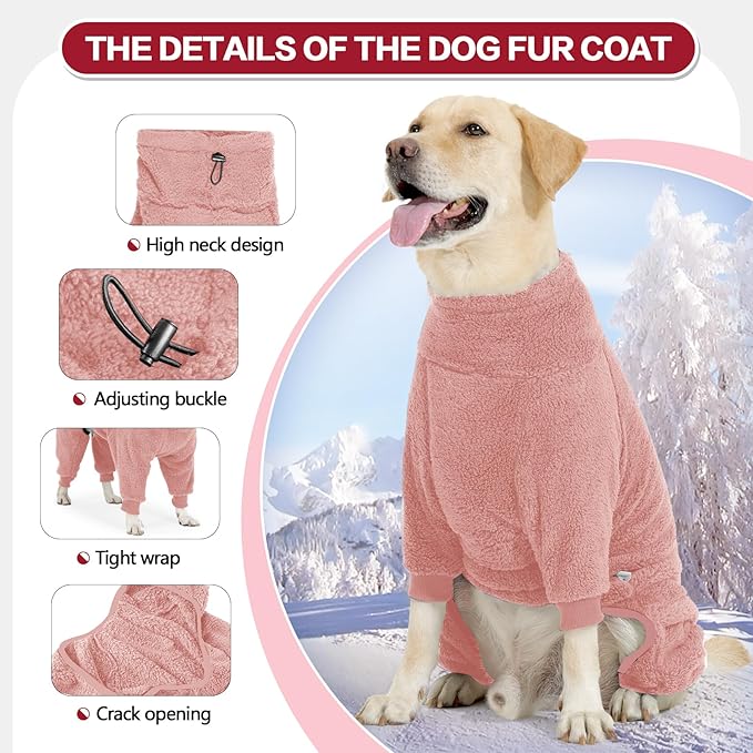 Dog Winter Coat for Small Medium Large Dog for Run Walk Sleep Warm Fleece Pet Sweater & Windproof Pajamas Snow Jacket 3XL Pink