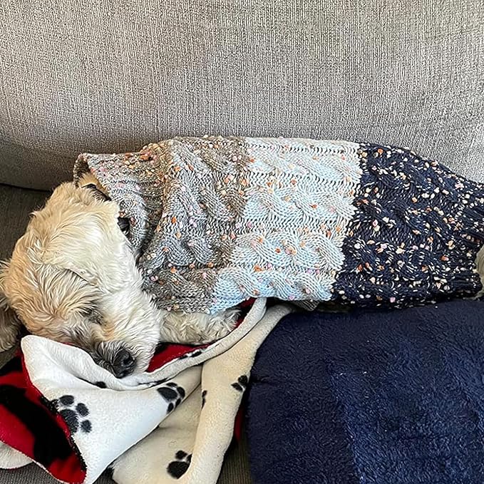 KYEESE Dog Sweater Color Block with Fuzzy Thread Knitted Turtleneck Dog Knitwear with dots in a Variety of Colors for Medium Dogs Fall Winter Dogs Clothes, Navyblue, XL