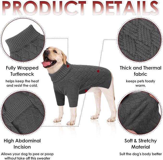 AOFITEE Small Dog Sweater, Dog Sweaters for Small Dogs Male, Thick Dogs Winter Sweatshirt Girl Boy, Pet Halloween Sweater, Classic Cable Turtleneck Holiday Knitwear for Pug Dachshund (Grey, S)