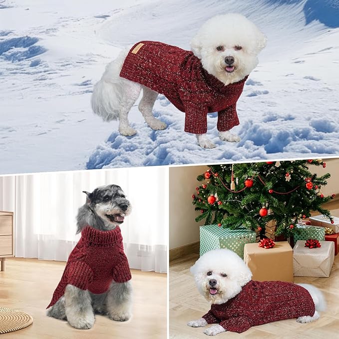 KYEESE Dog Sweater Soft Turtleneck Dog Sweater for Small Medium Dogs Classic Cable Knit Medium Pet Sweater with Long Sleeve Comfy Pet Coats Stretchy Dogs Clothes for Cold Weather, Red, X-Large