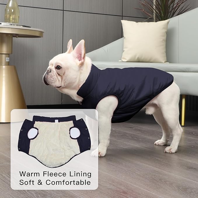 2 Layers Fleece Lined Warm Dog Jacket for Winter Cold Weather,Soft Windproof Large Dog Coat,Blue XXL