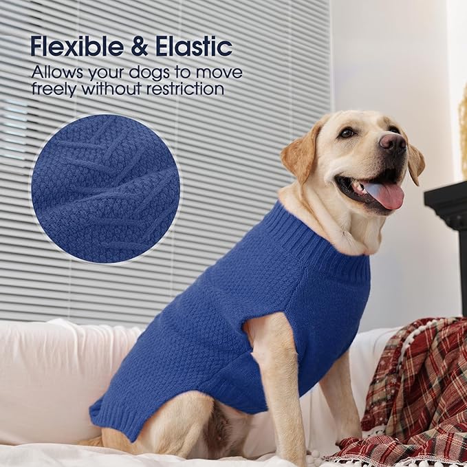 IECOii Great Dane Sweater,5XL Dog Sweater for Extra Large Dogs Breed,XXXXXL Dog Sweaters Christmas Outfit,Thick Warm Dog Winter Sweater for Male Female Dogs,Pullover Big Dog Sweater,Blue-5XL