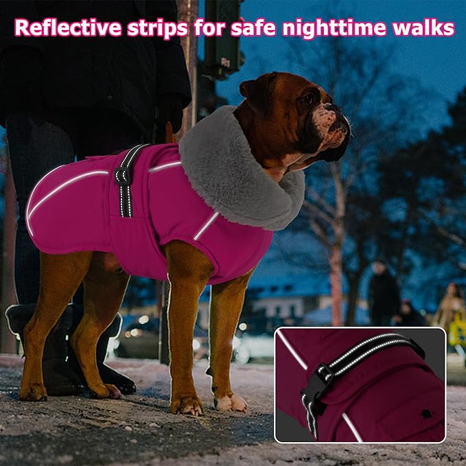 Dogcheer Dog Coat with Pocket, Waterproof Dog Jacket with Adjustable Buckle, Reflective Puppy Winter Coat Warm Turtleneck Fleece SnowJacket for Small Medium Large Dogs - Pink 3XL