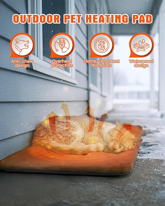 PETNF Outdoor Pet Heating Pad for Cats & Dogs, 100.4-107.6°F Auto Temp Control, Waterproof Fireproof, for Cat House/Dog Kennel/Terrace, Fits Domestic & Stray Pets (Gray 15.7"X27.6")
