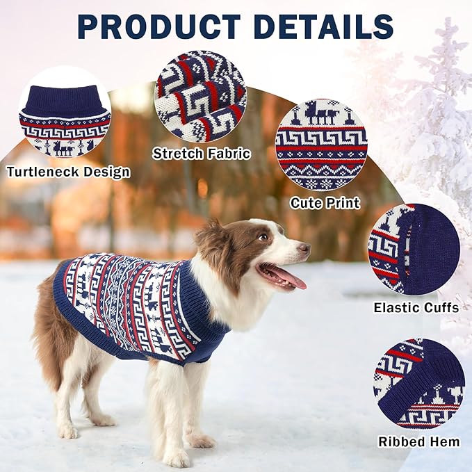 SCENEREAL Turtleneck Dog Sweater for Small Medium Large Dogs Girls Boys, Knit Pet Pullover Puppy Clothes Cold Weather Coats, Holiday Outfits Sweatshirt for Christmas, Navy SM