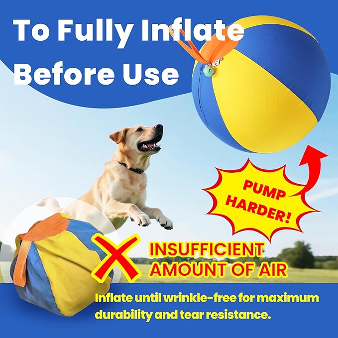 22‘’ Jingle Herding Ball for Dogs & Puppies with Bell, Dog Play Toy, Audible Herding Ball for Cattle Dog, Australian Shepherd, Thickened Oxford Cover, Pump, Patch Repair Kit (22inch)