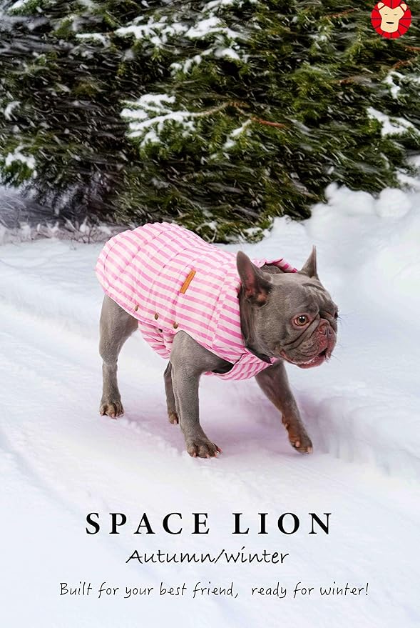 SPACE LION Dog Puffer Jacket, Down Winter Coat, Durable Outdoor Coat for Cold and Windy Conditions, Waterproof, Lightweight Jacket, Adjustable Fit for Small, Medium, Large Dogs(Pink,12/M)