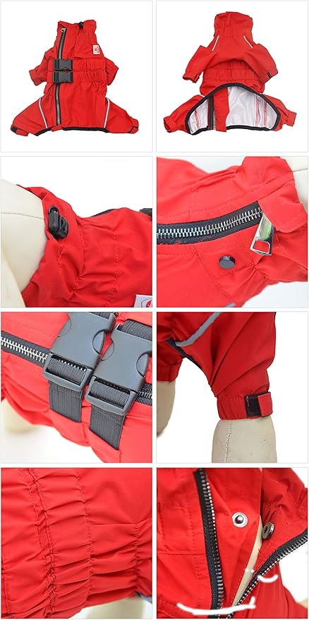 Dogs Waterproof Jacket, Lightweight Waterproof Jacket Reflective Safety Dog Raincoat Windproof Snow-Proof Dog Vest for Corgis Dachshund Small Medium Large Dogs Red D-M