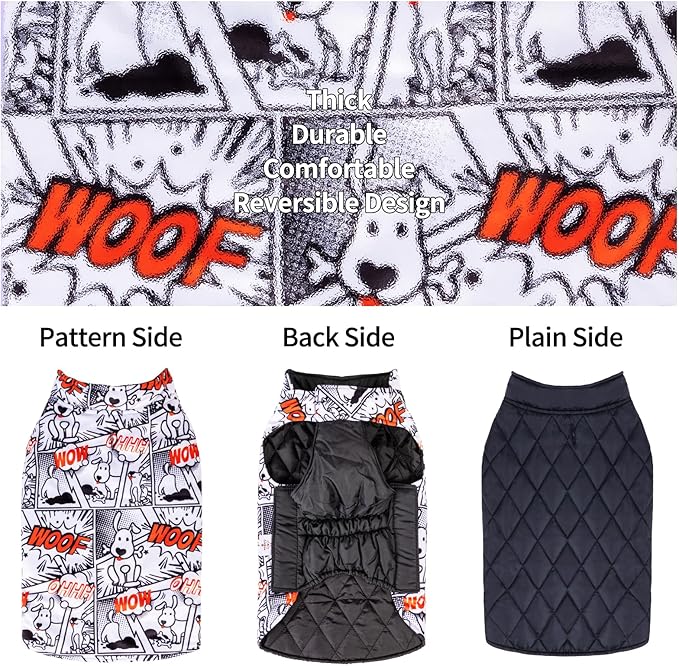 CuteBone Winter Dog Jacket - Reversible, Windproof & Waterproof Soft Coat with Leash Hole for Small to Large Dogs