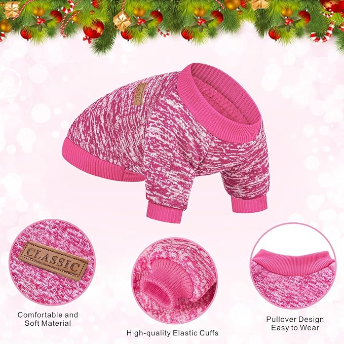 2 Pieces Pet Dog Classic Knitwear Sweater, Fleece Coat for Small,Medium Dogs,Warm Pet Dog Cat Clothes,Soft Puppy Customes for Chihuahua Yorkshire Tzu (Rose Red Orange,XL)