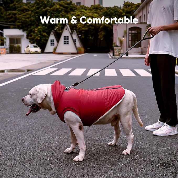Fleece Lining Dog Hoodie with Harness Built in,Extra Warm Small Dog Jacket in Winter Puppy Coats with Hooded,Red XS