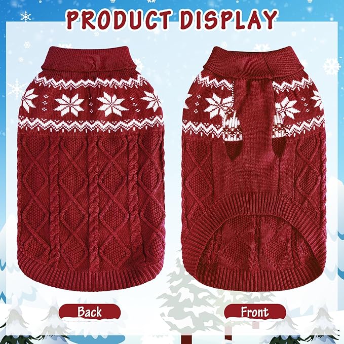 Warm Winter Pink Dog Sweater - Cold Weather Pet Clothes for Small Medium Large Dogs Indoor Outdoor, Soft Classic Knit Puppy Apparel Coat, Dark Red, XL