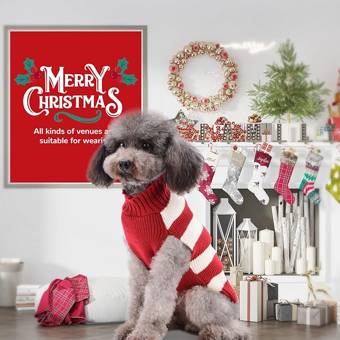 PETCARE Reindeer Christmas Dog Sweater Red Striped Cat Sweater Cartoon Elk Pet Vest Holiday Dog Clothes Puppy Sweaters for Small Medium Large Dogs Cats Fall Winter Outfits Xmas Dogs Costume,XX-Small