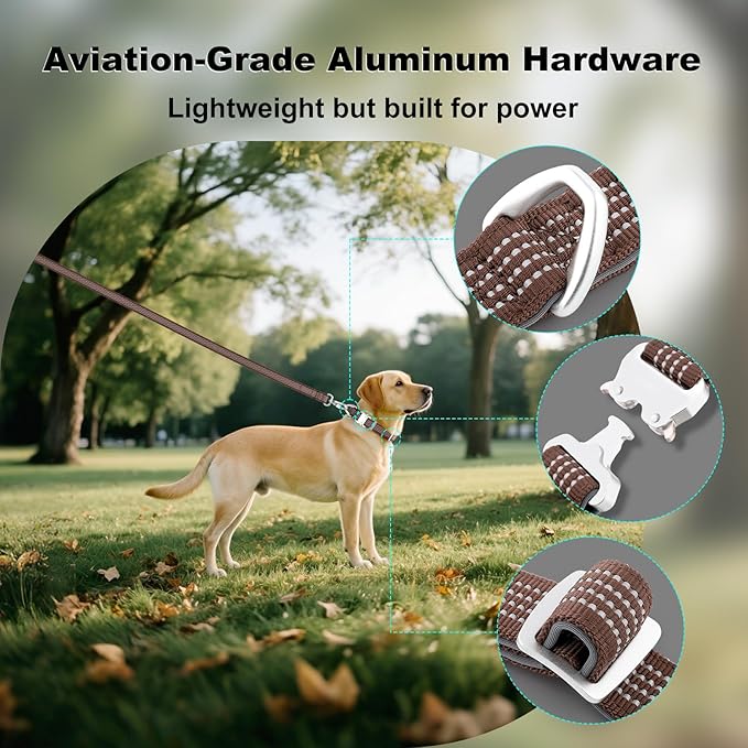 Plutus Pet Reflective Dog Collar with Aviation Aluminum Buckle, Neoprene Padded for Comfort, Lightweight, Heavy Duty Nylon Collar for Puppy Small Medium Large Dogs (Chocolate, XL)