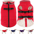 Dogcheer Dog Coat with Harness, Waterproof Dog Jacket Adjustable Pet Winter Coat with Zipper, Christmas Puppy Snow Jacket Fleece Sweater for Small Medium Large Dogs - Red XL